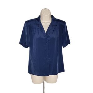 Worthington Essentials Button Up Collared Shirt ~ Sz 2P ~ Blue ~ Short Sleeve